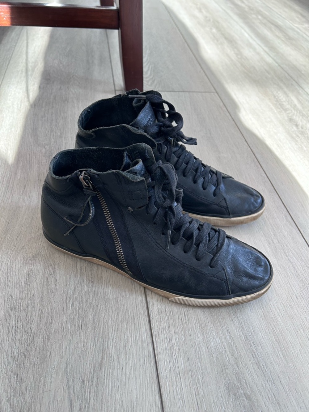Diesel Beach Pit W Black Leather High Top Sneakers Zip Trainers Shoes Everyday